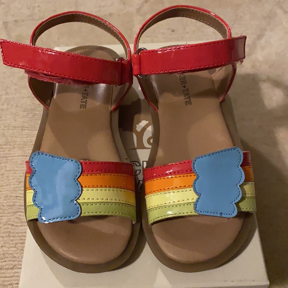 Tucker + Tate Rainbow Stripe Sandals with Blue Cloud Accent Worn once!